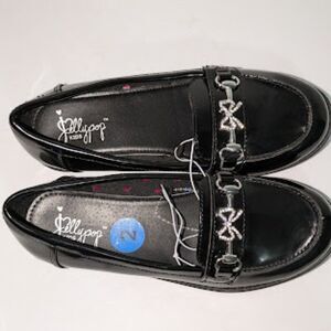 Jellypop, black loafers with crystal bow Size 2 NWOT